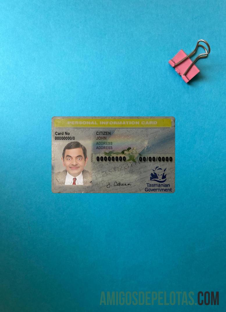 Australia Tasmania Personal Information Card olhar de foto frente exemplo